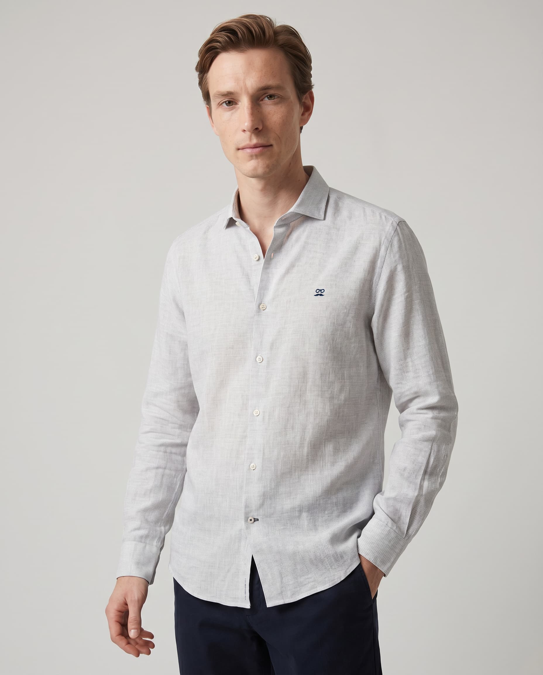 Men's Slim Fit Striped Linen Shirt - Grey