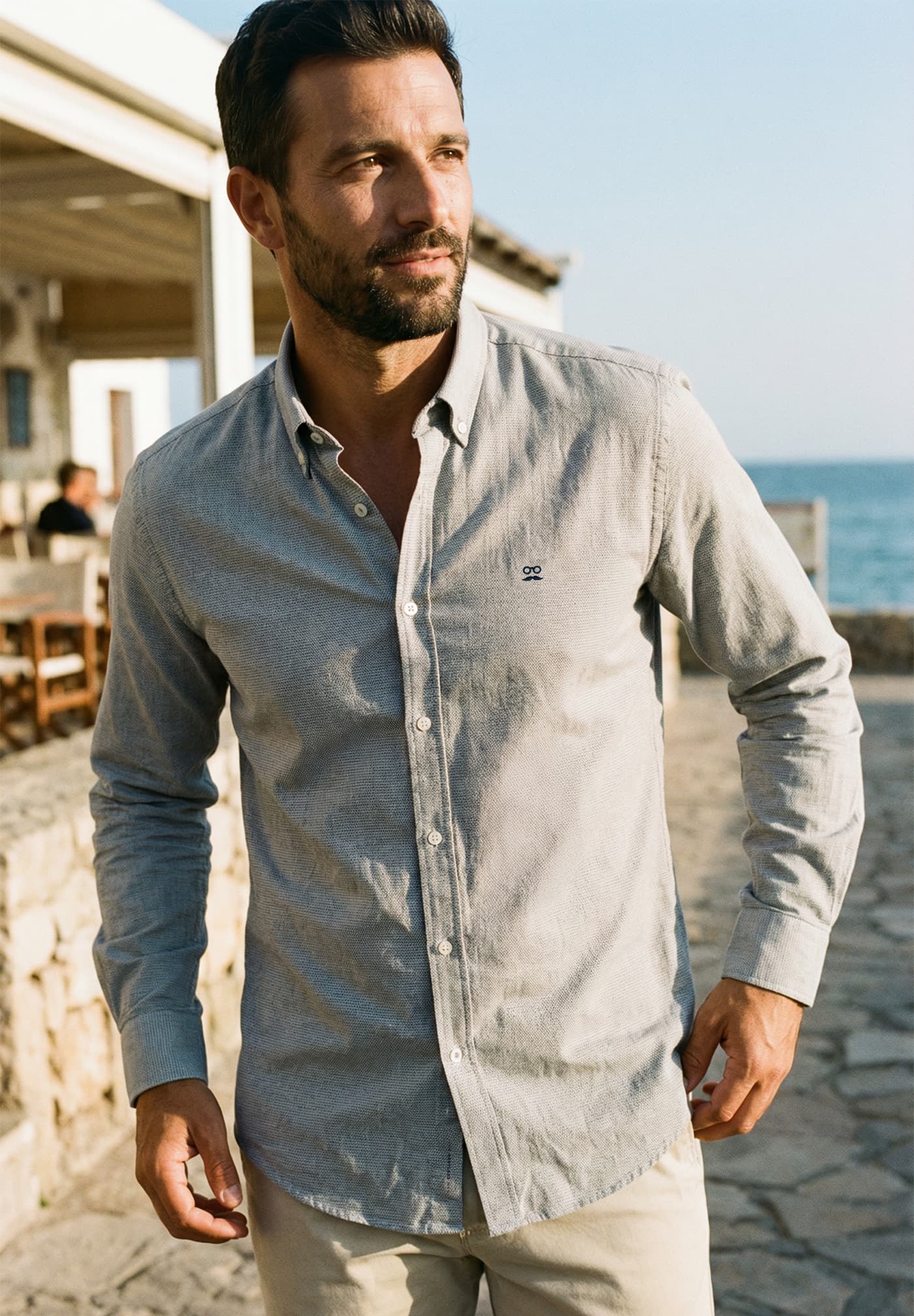 Gray Tweed Slim Linen Shirt