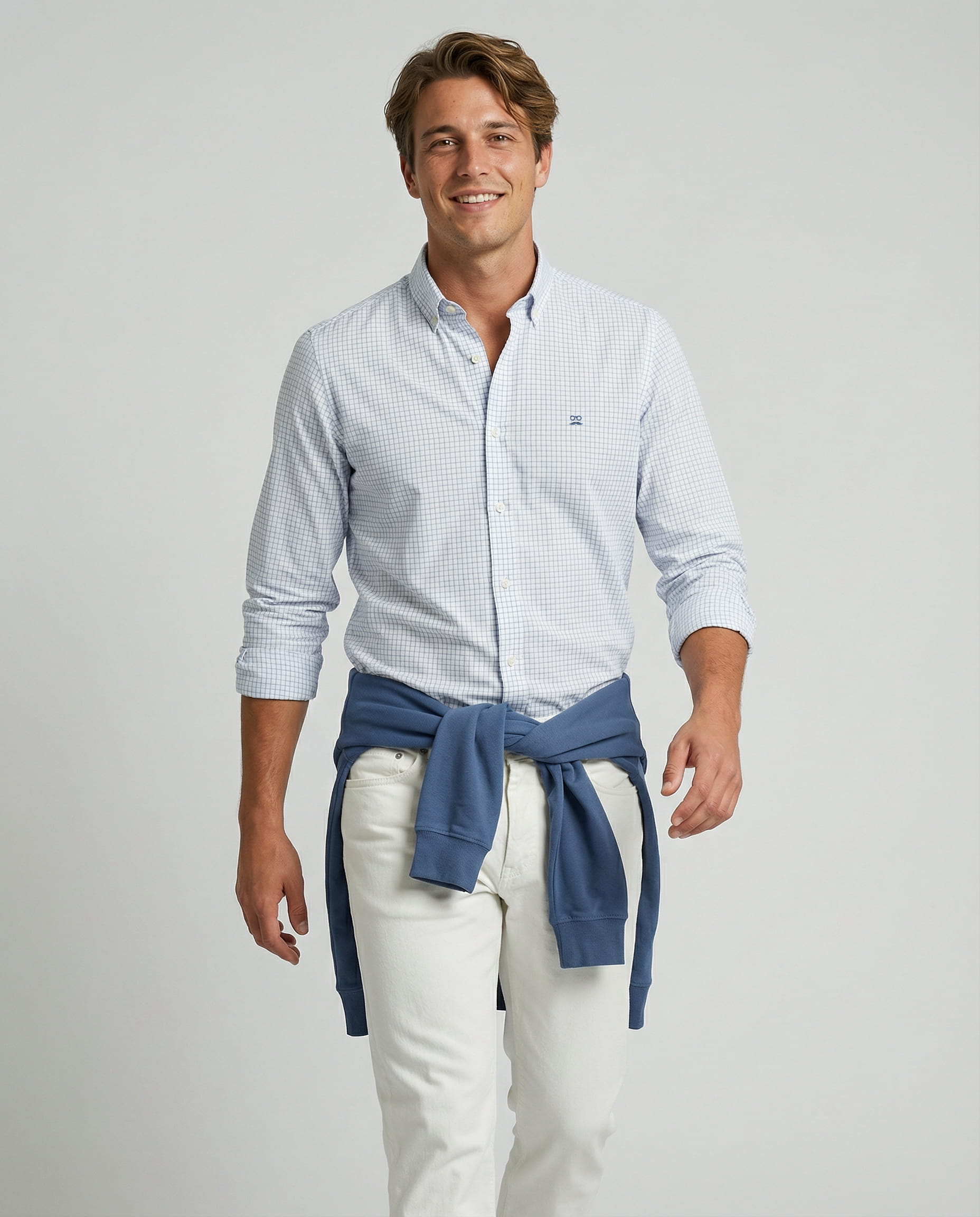 Minimal Plaid Sky Blue Shirt