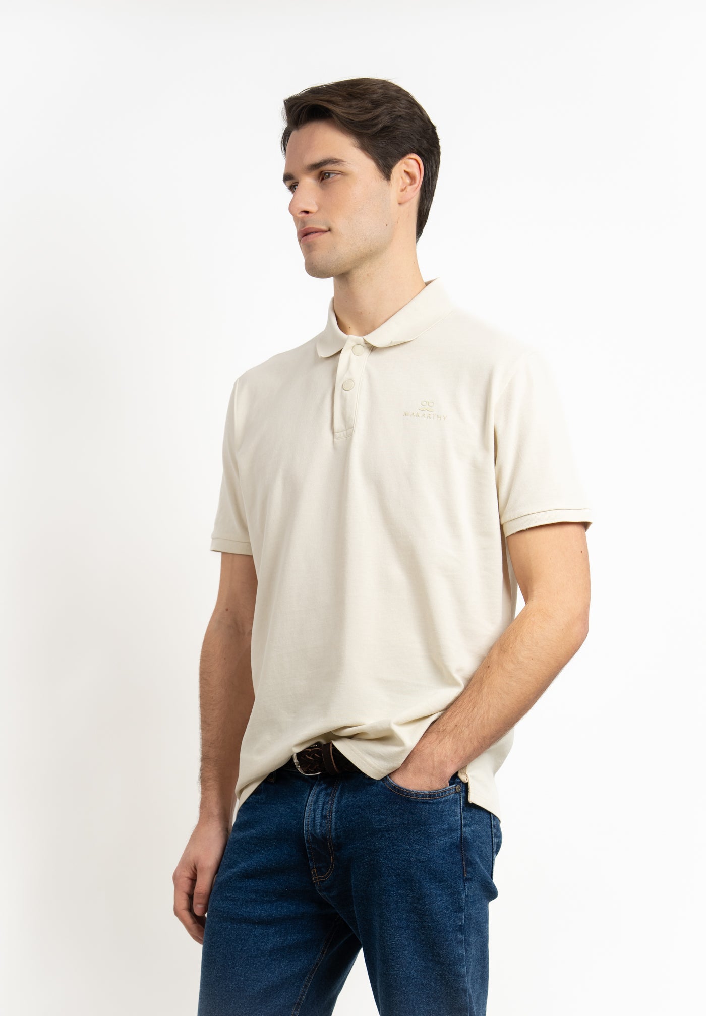 Embossed Logo Polo Shirt Beige