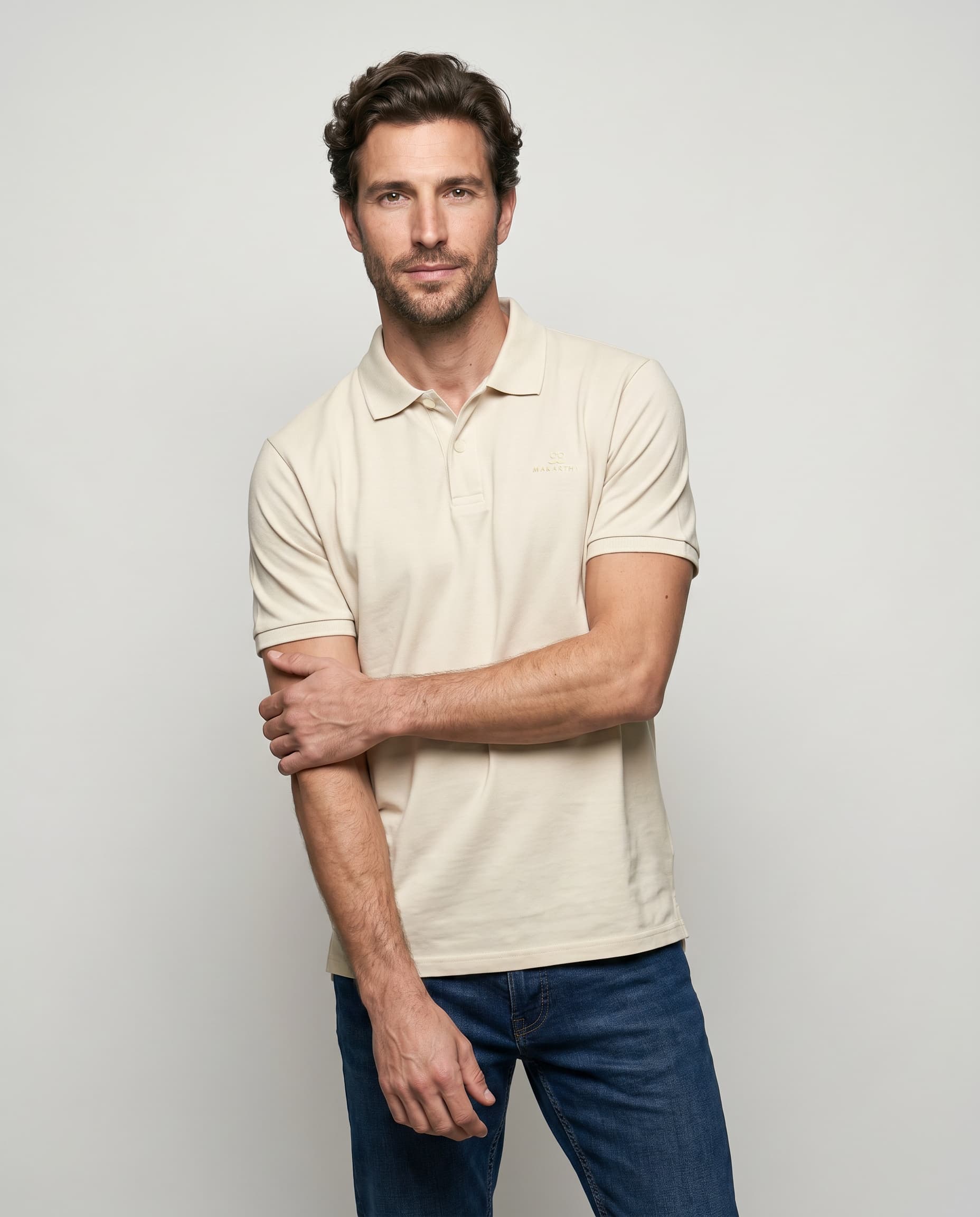Embossed Logo Polo Shirt Beige