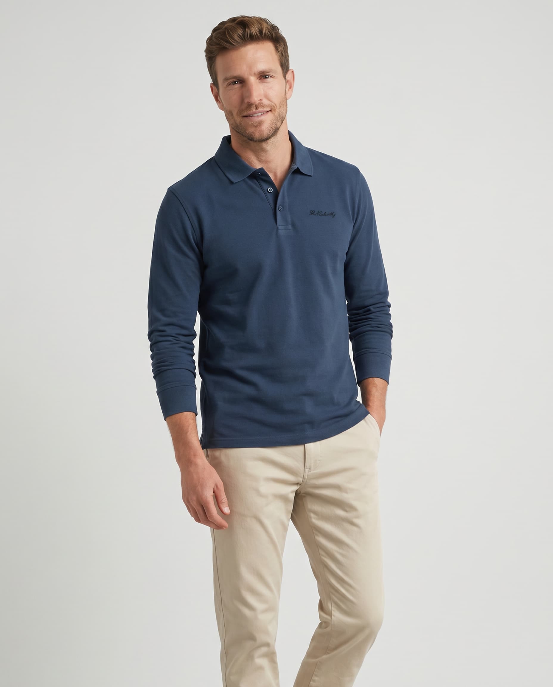 Polo Desgastado Manga Larga Azul Medianoche