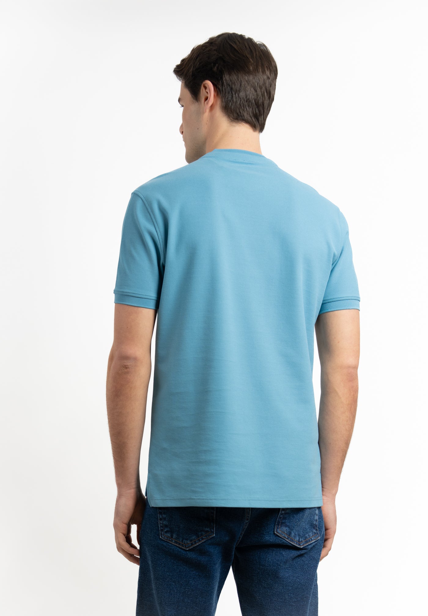 Mao Collar Polo Shirt Sea Blue