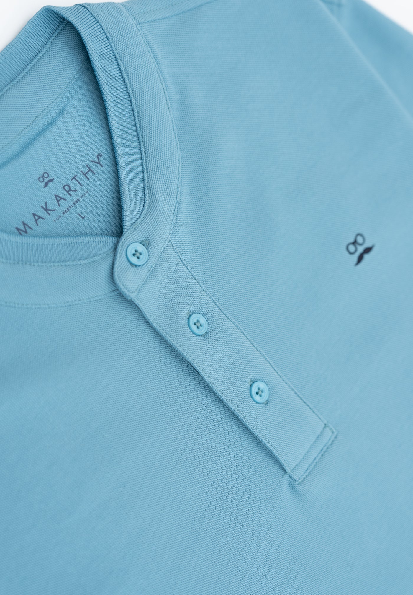 Mao Collar Polo Shirt Sea Blue