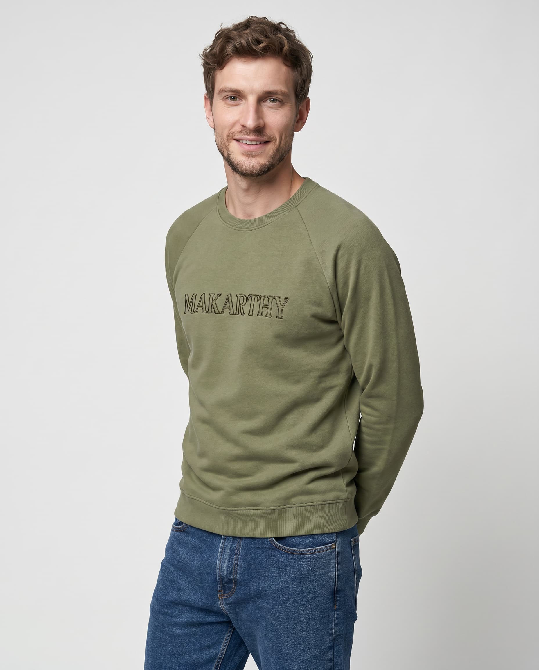 Sudadera Ranglan Bordado Oliva