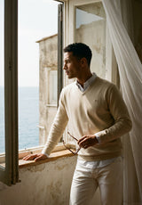 Jersey Cuello Pico Soft Blanco Roto