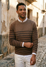 Jersey Cuello Caja Rayas Camel