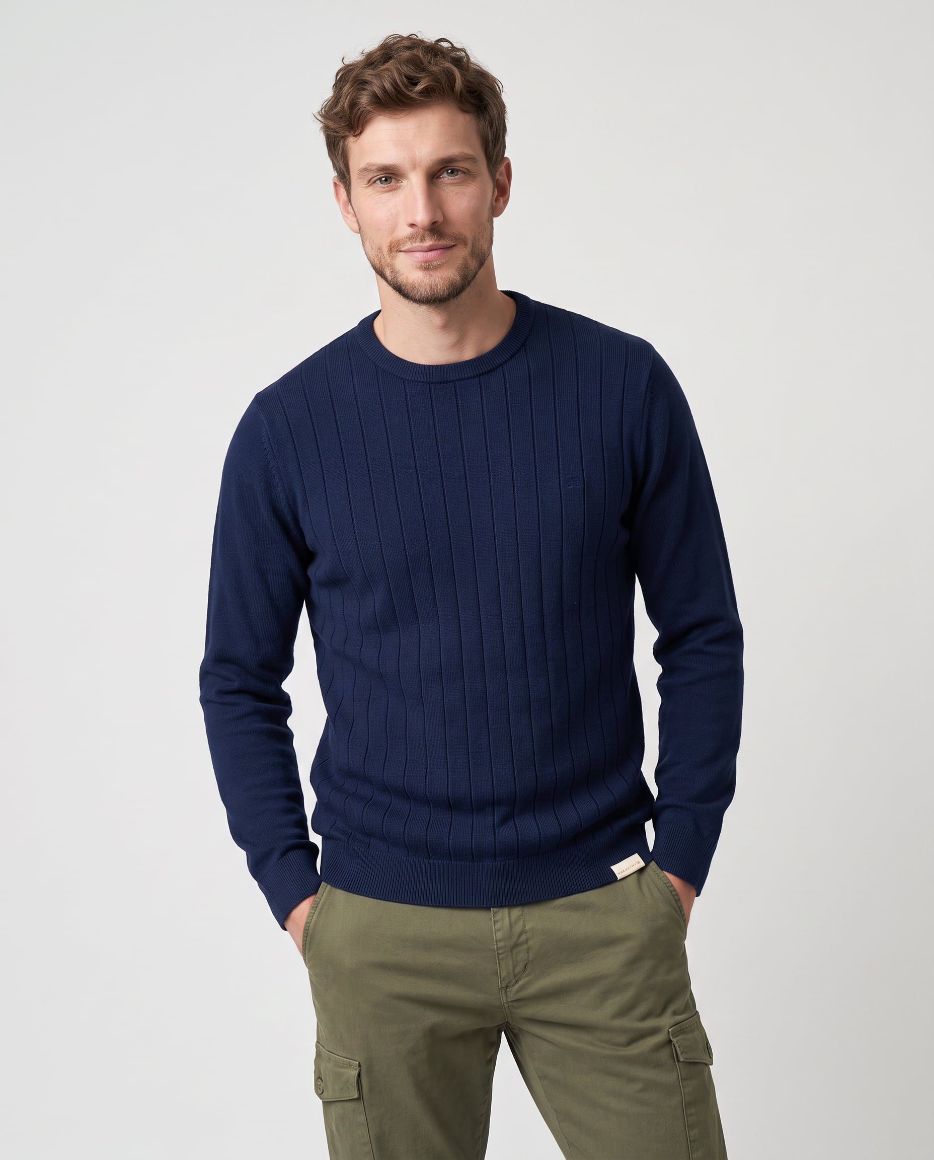 Jersey Cuello Caja Raya Tricotada Marino