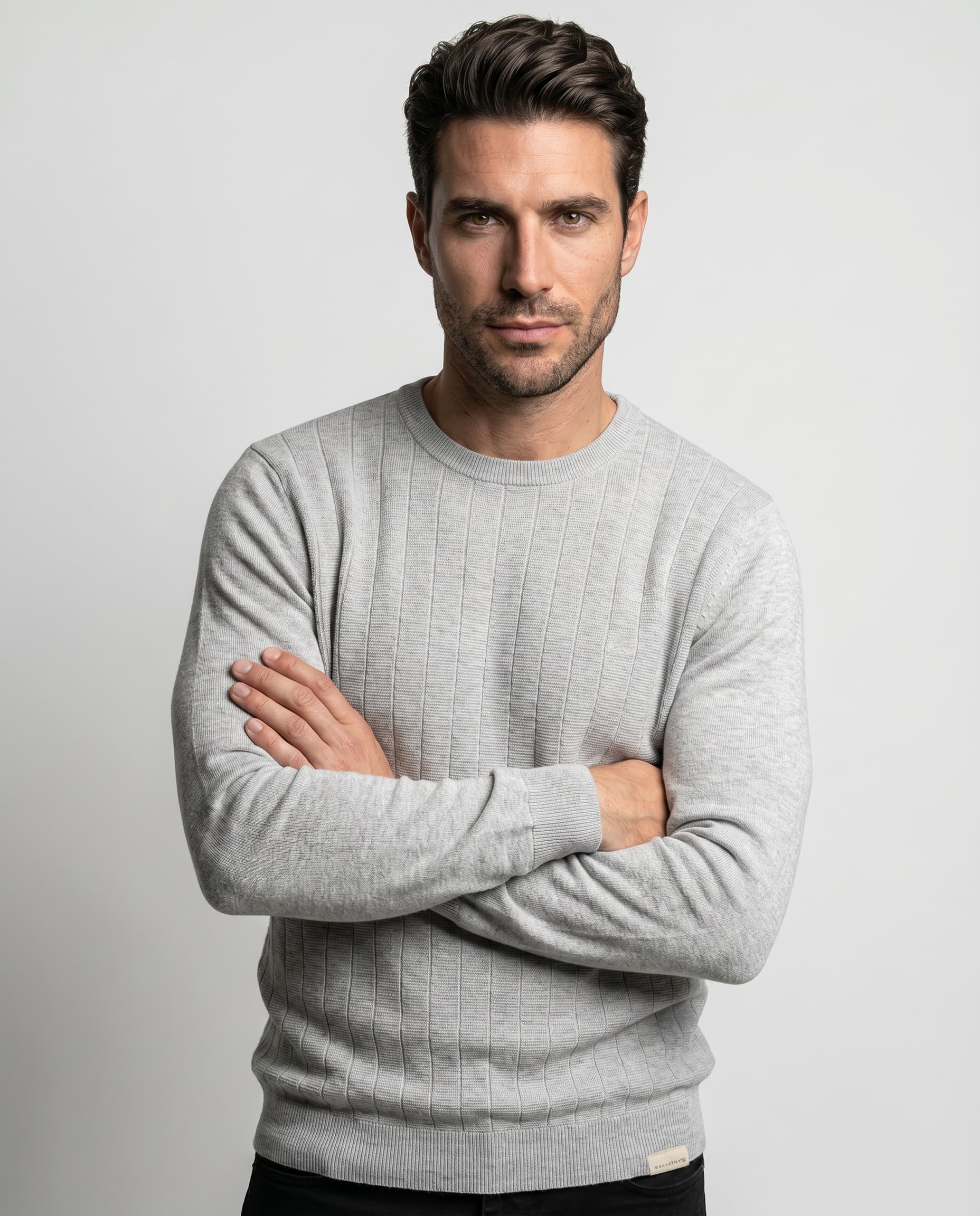 Jersey Cuello Caja Raya Tricotada Gris Claro