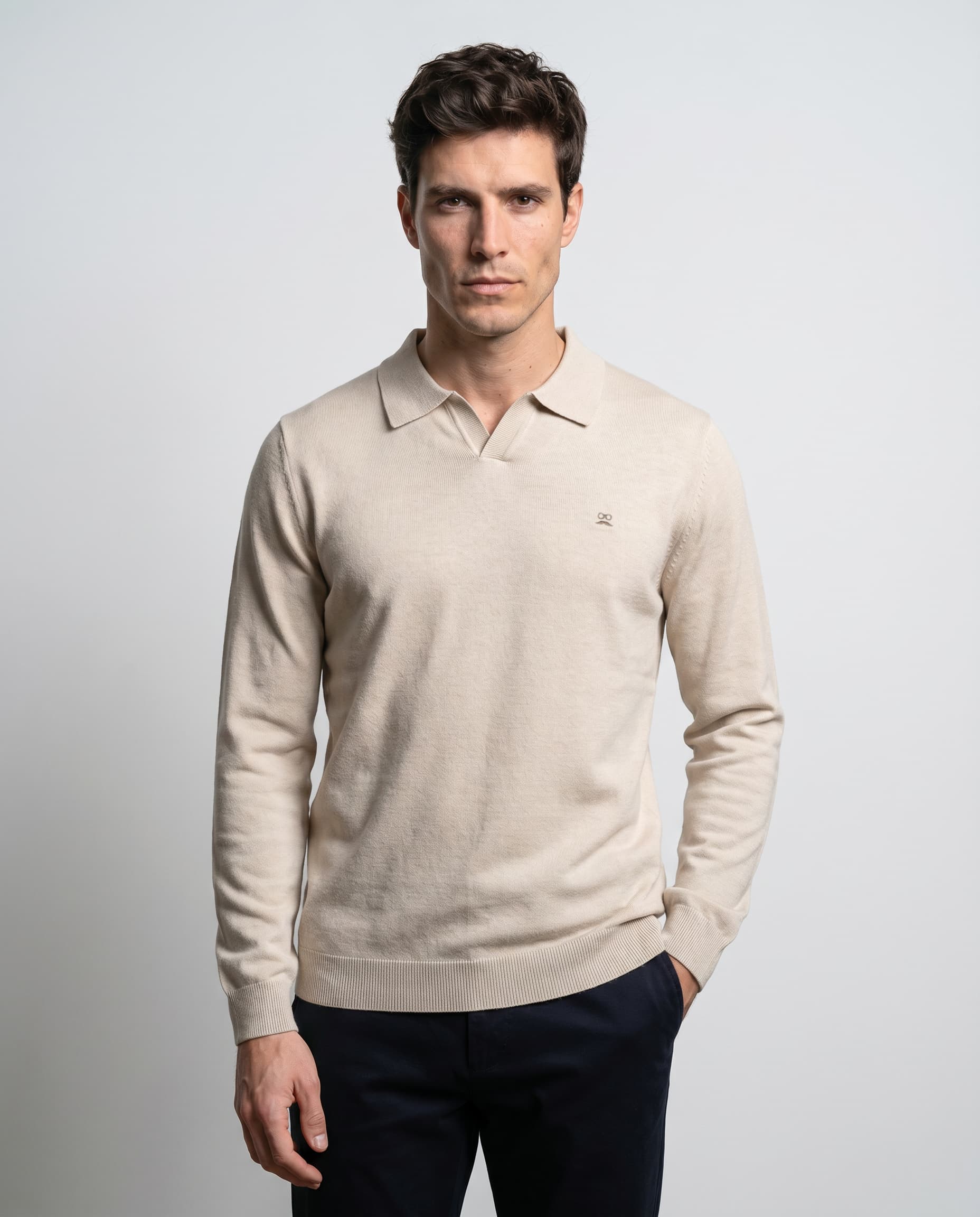 Jersey Liso Cuello Polo Blanco Roto