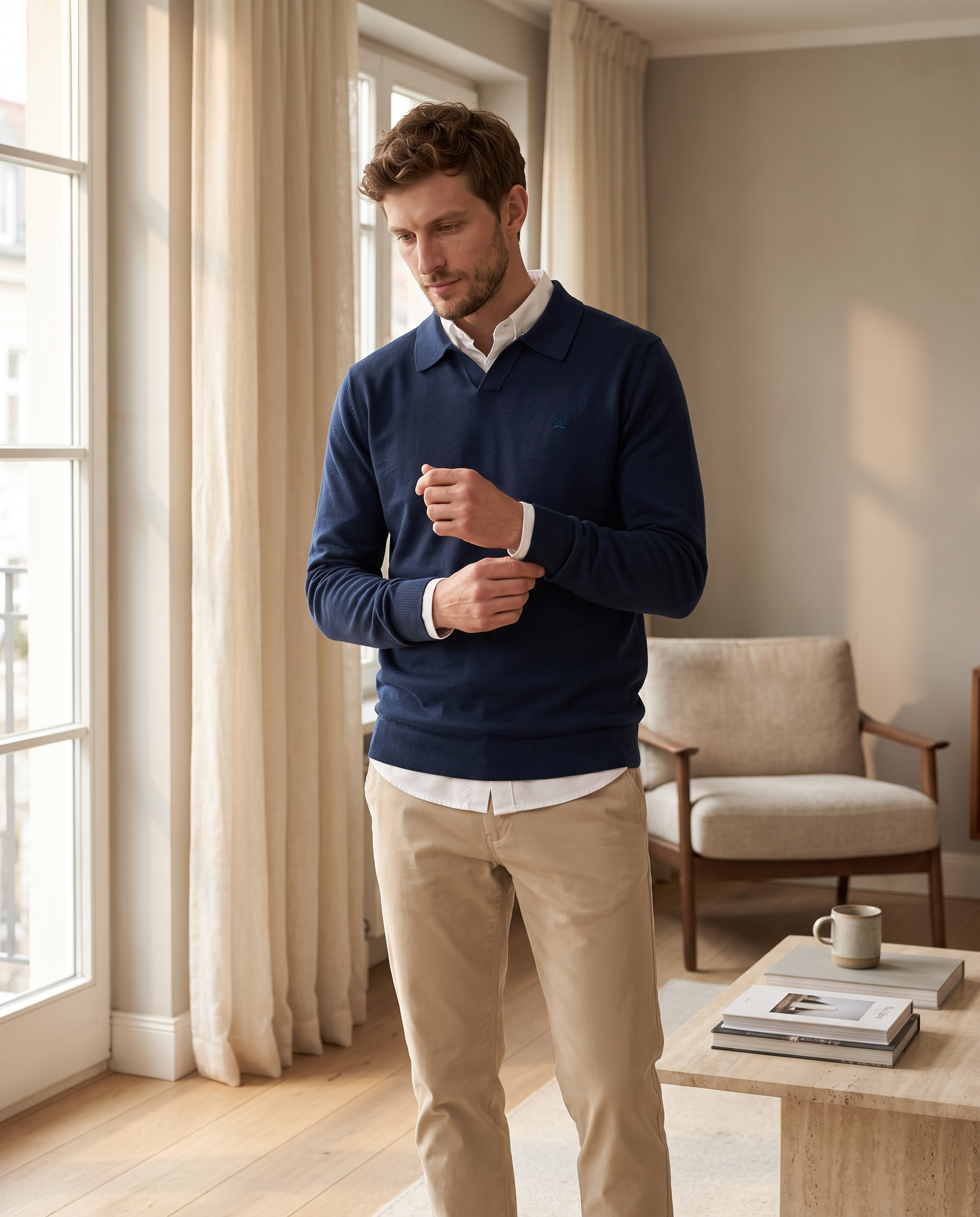 Jersey Liso Cuello Polo Azul Medianoche