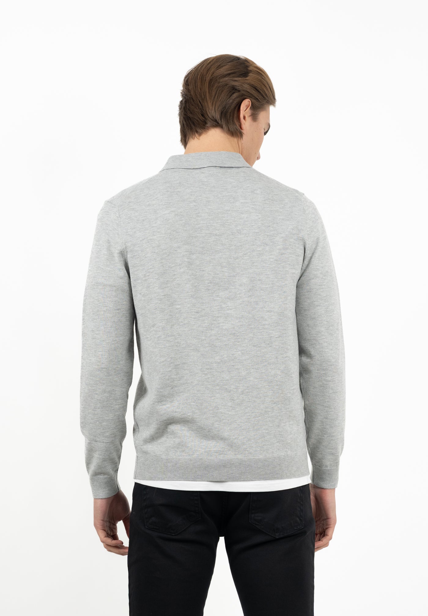 Jersey Liso Cuello Polo Gris Claro
