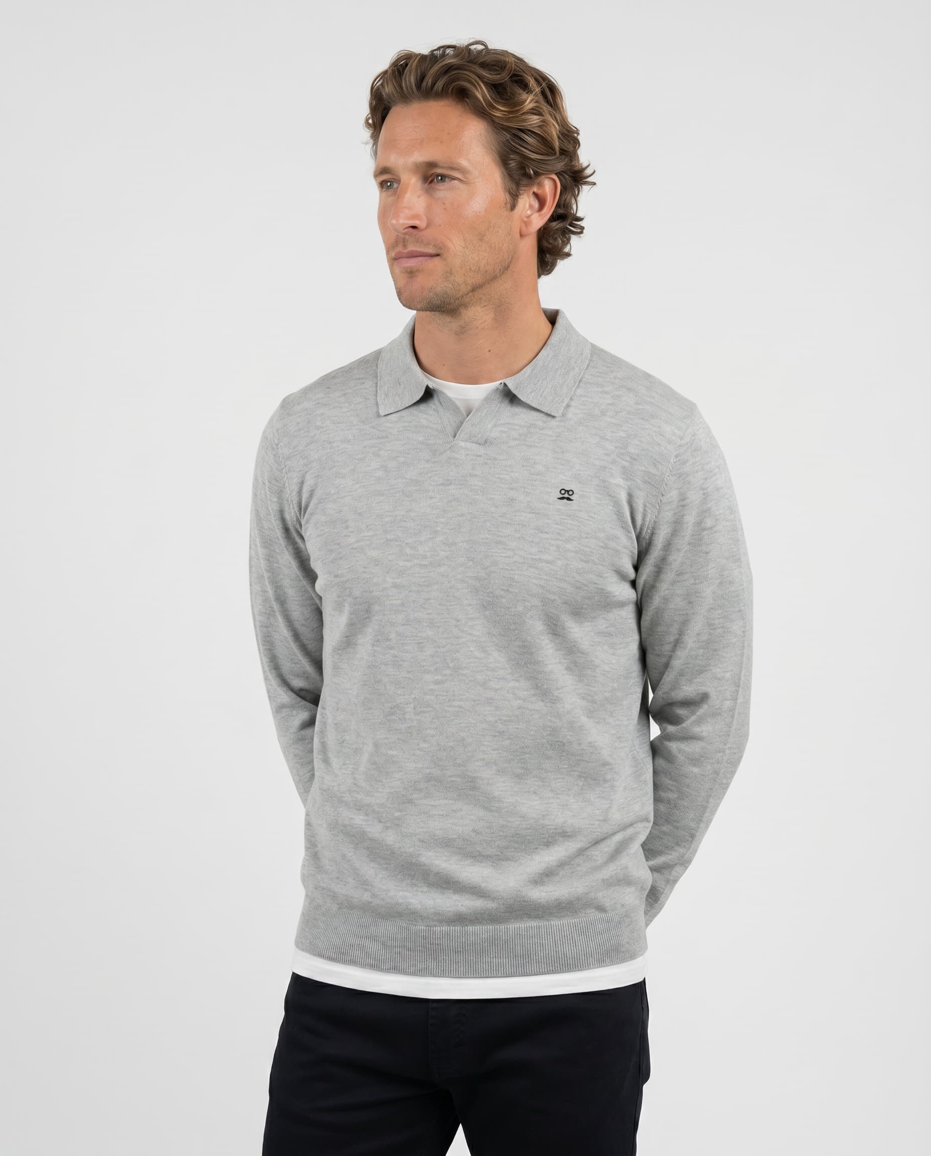 Jersey Liso Cuello Polo Gris Claro