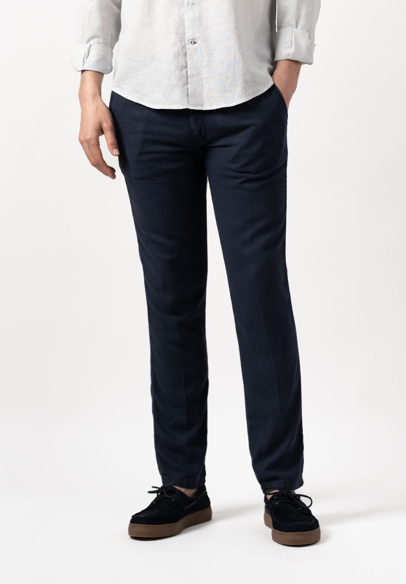 Midnight Blue Linen Chino Trousers