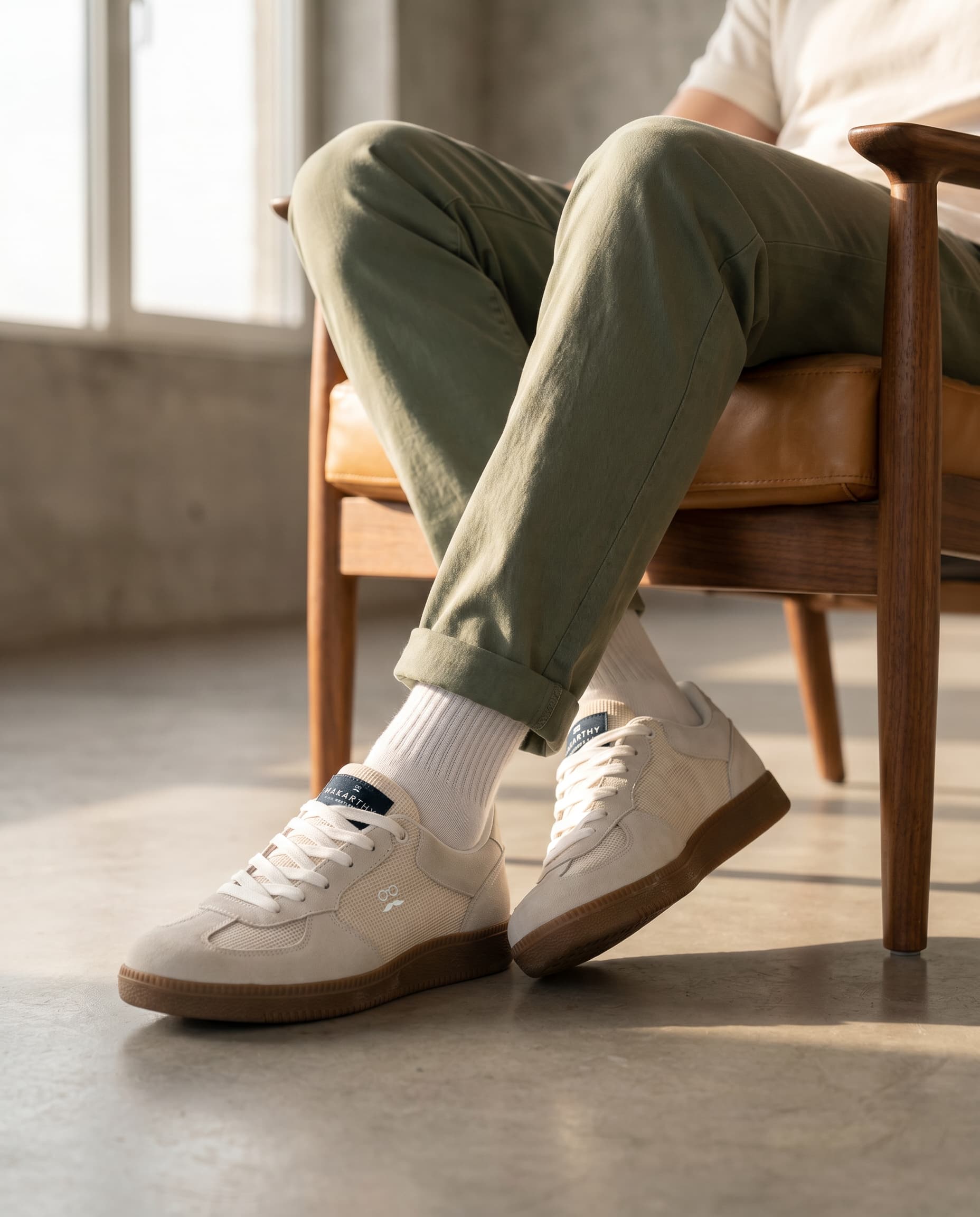 Retro Off-White Fabric Sneakers