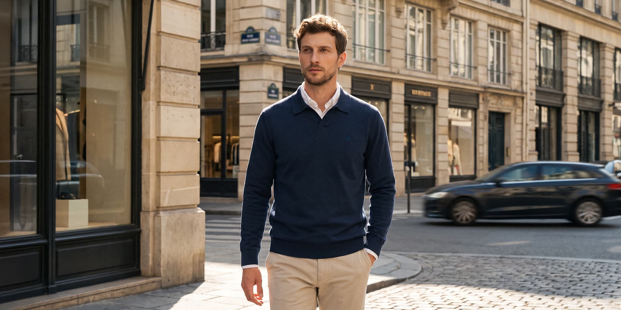Jersey Liso Cuello Polo Azul Medianoche