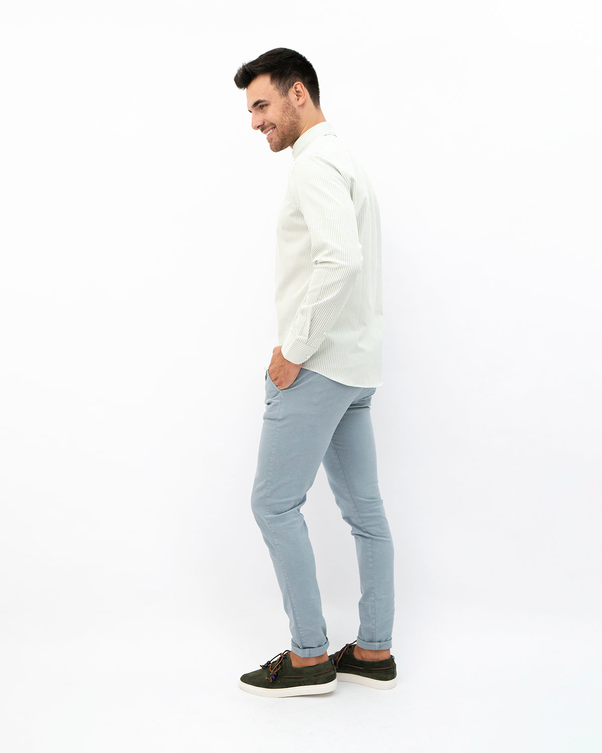 Olive Striped Oxford Shirt