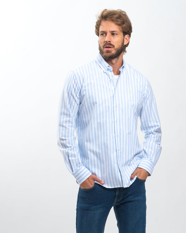 Camisa Oxford Rayas Soft Celeste