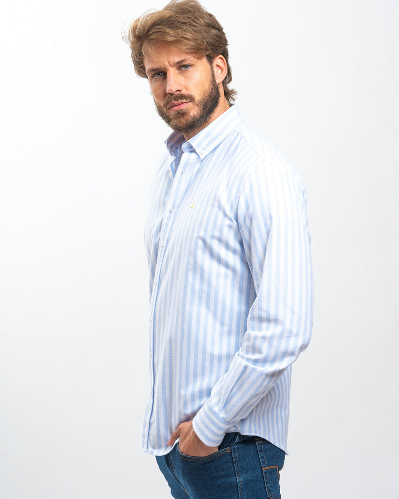 Camisa Oxford Rayas Soft Celeste