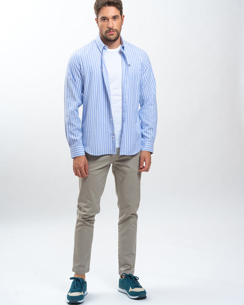 Camisa Striped Oxford Celeste