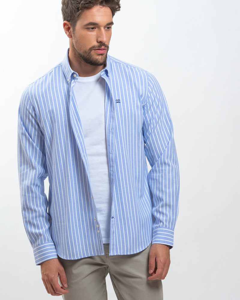 Camisa Striped Oxford Celeste