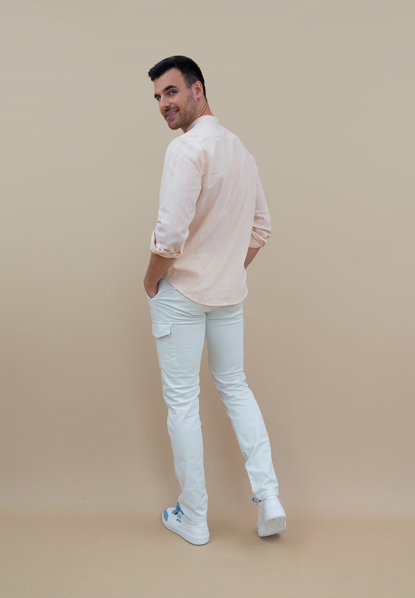 Mykonos Striped Mandarin Collar Amber Shirt