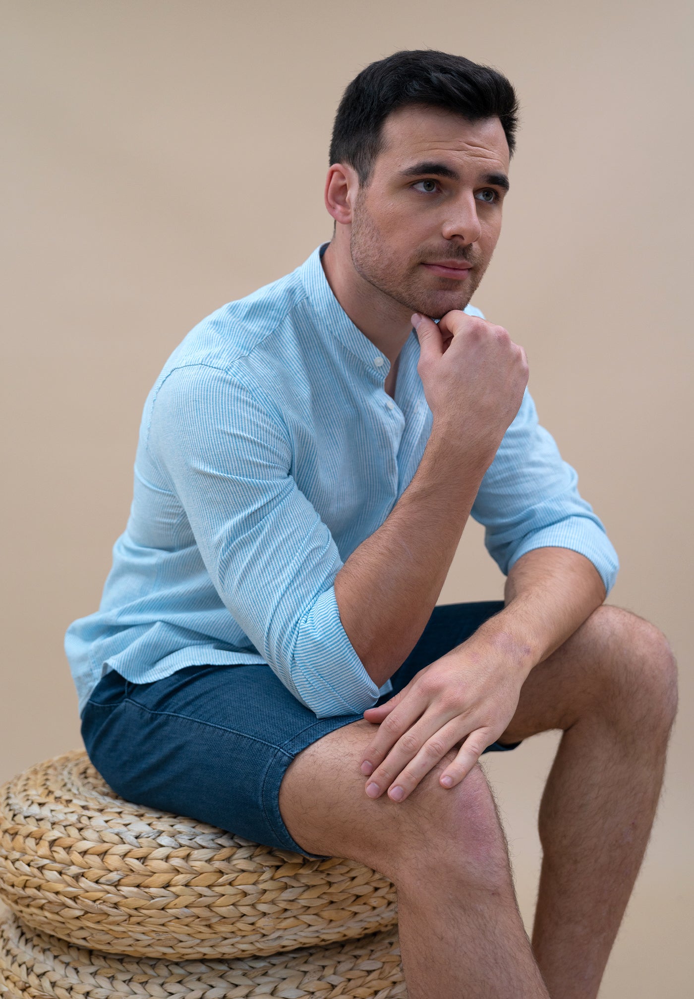 Mykonos Striped Mao Blue Mykonos Shirt