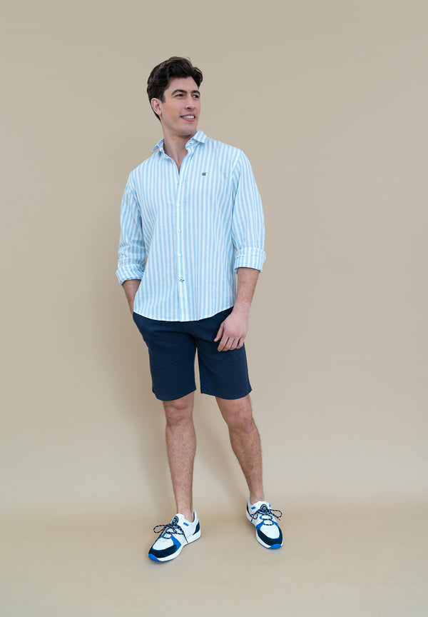Camisa Nudos Rayas Celeste