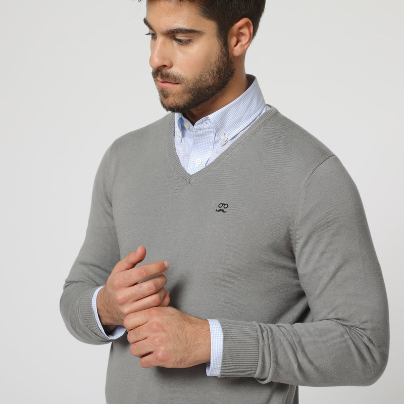 Jersey Cuello Pico Gris Negro